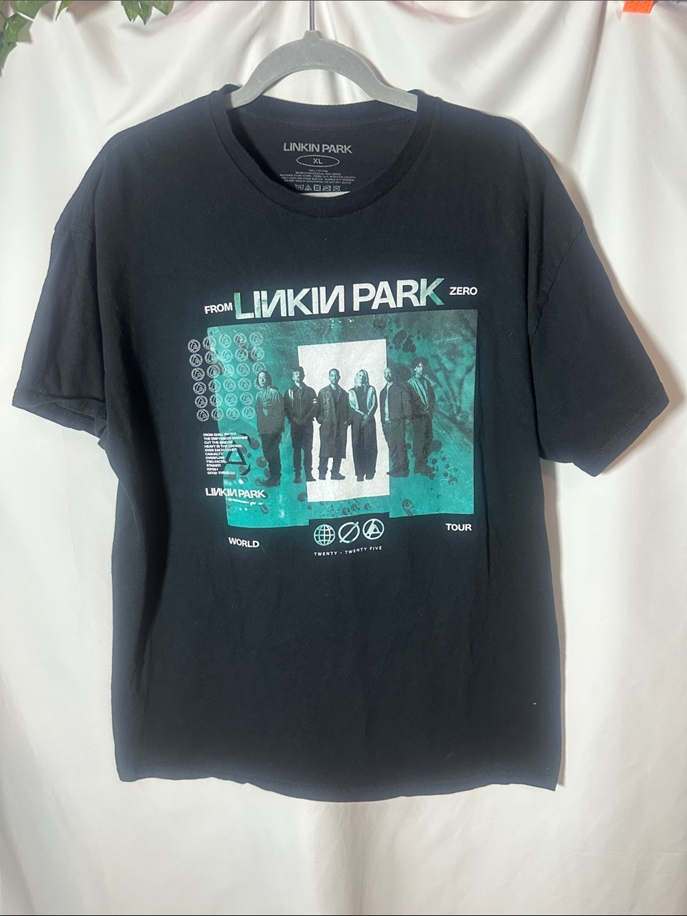 Linkin Park Men’s Black Short-Sleeve Graphic Tee with Teal Photo Block